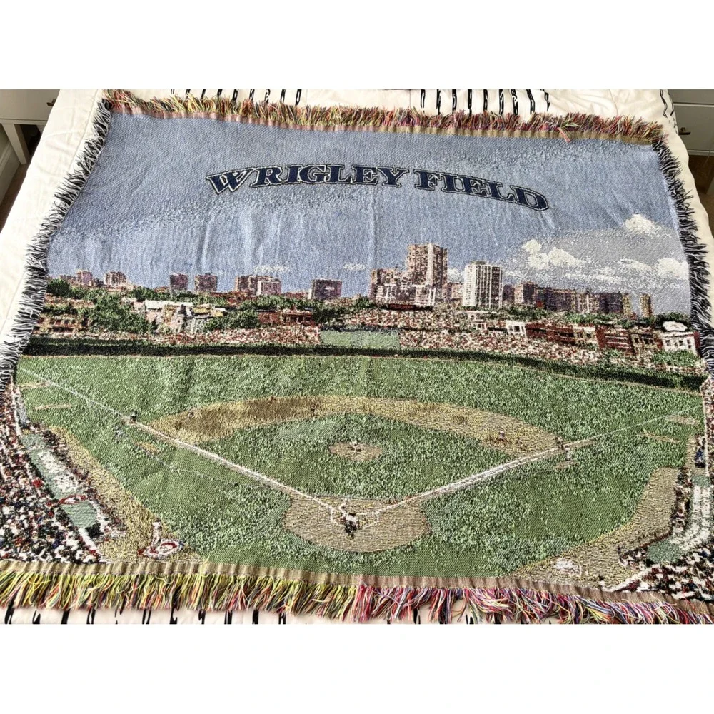 Wrigley Field Chicago Cubs Woven Tapestry Throw Blanket Fringed Stadium Decor